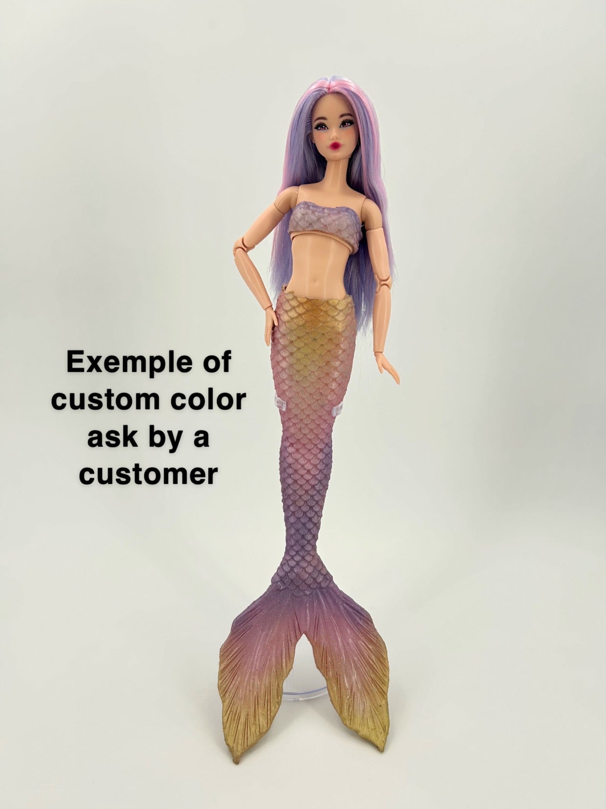 Ariel live action silicone mermaid tail and bra for doll (doll not included)