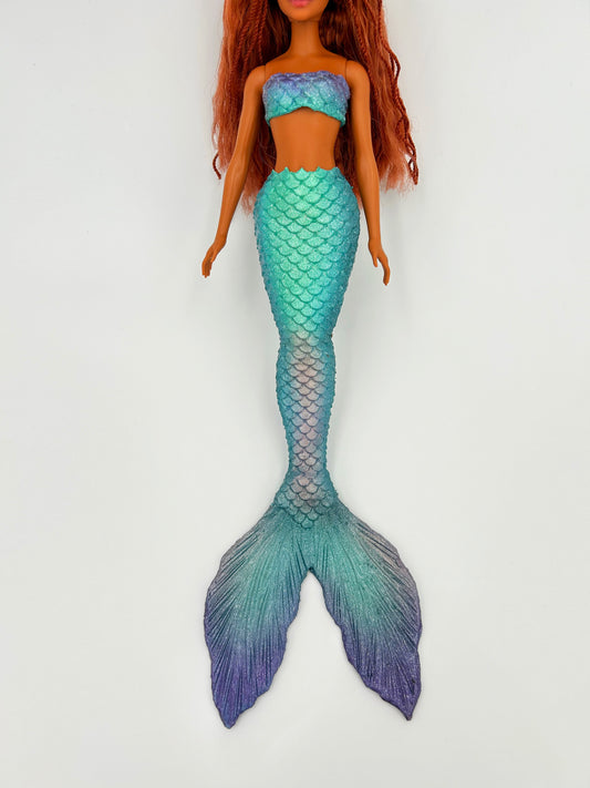 Ariel live action silicone mermaid tail and bra for doll (doll not included)